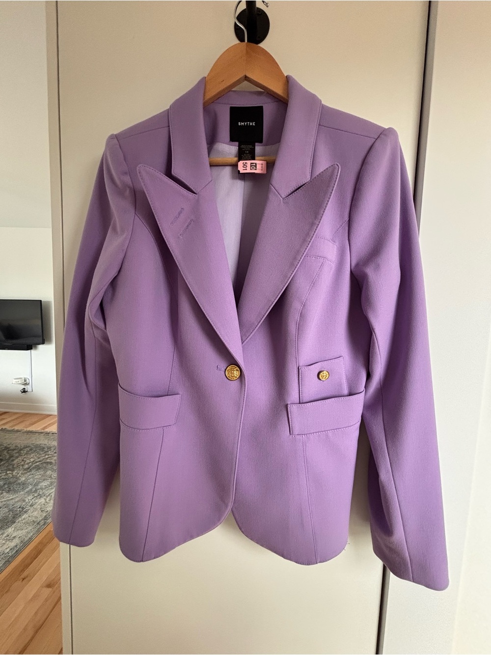 Smythe Lavender Single-Button Blazer with Gold Buttons